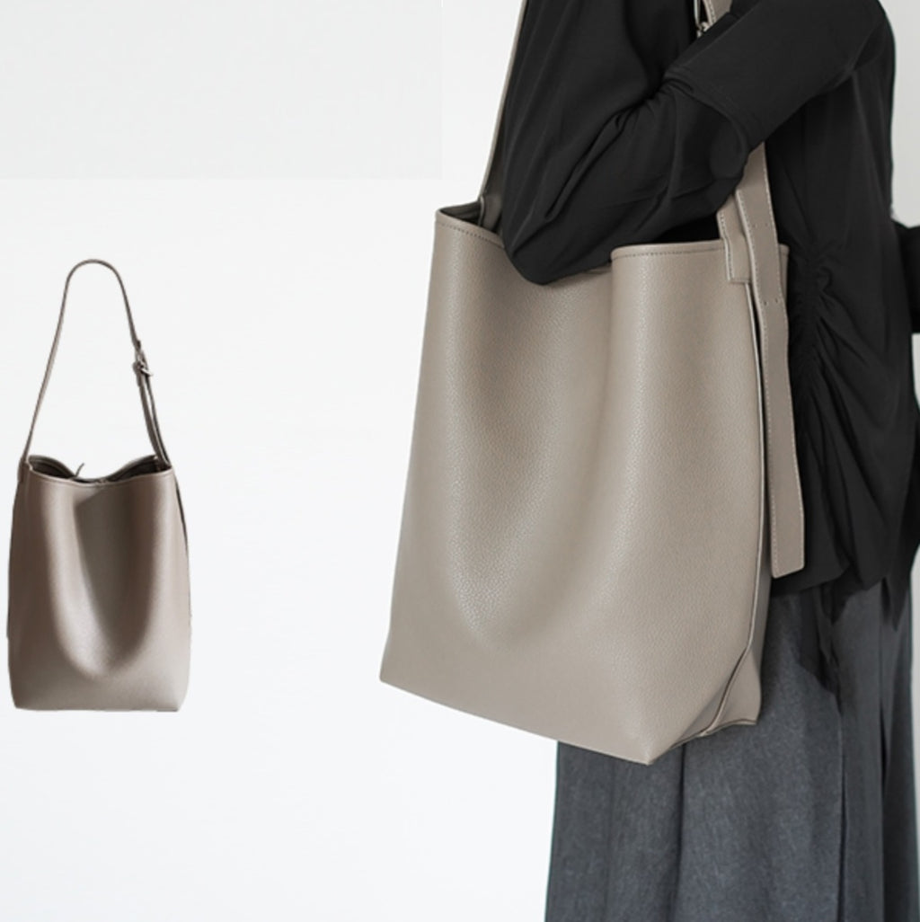 Large Capacity Solid Color Simple Lychee Pattern shoulder Bag