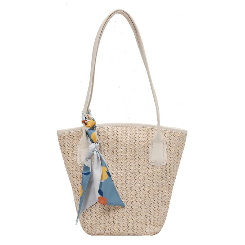 Women's Ins Straw Large Capacity Simple Silk Scarf Rattan shoulder bag