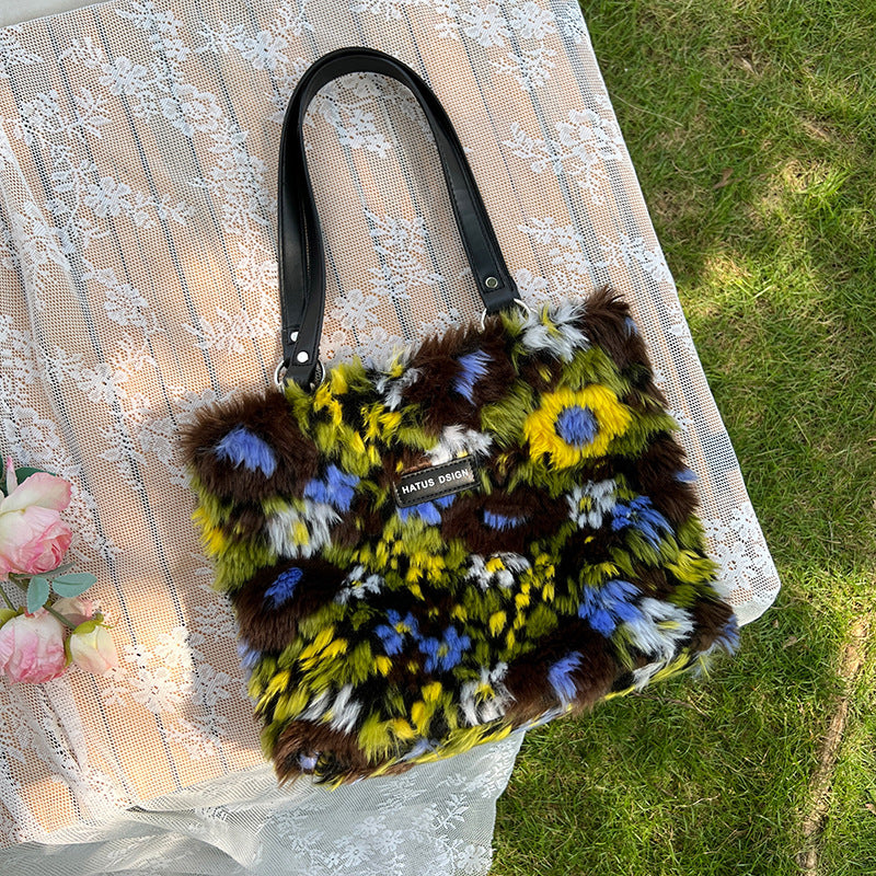 Oil Painting Art Color Plush shoulder Bag