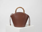Leather Bamboo Portable hand Bag Temperament Versatile