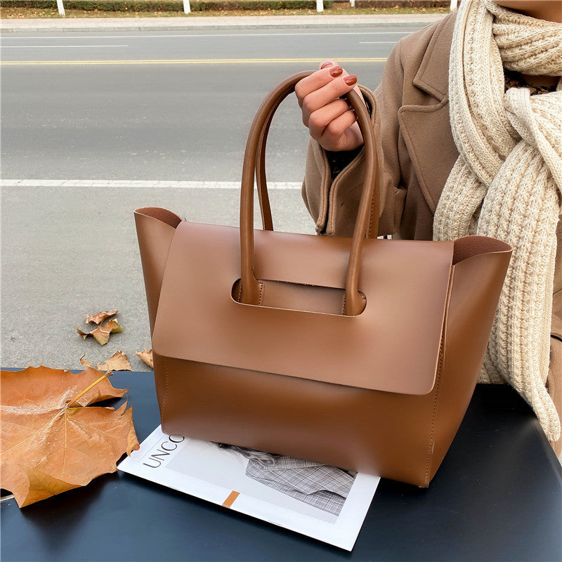 New Winter Simple Car Stitching Solid Color Tote Commuter Bag Female Western Fashion Casual One-shoulder Handbag