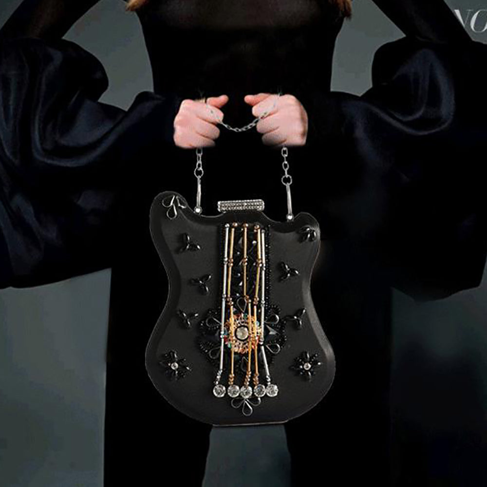 New Trend Violin Shaped Dinner Bag Bead Embroidery