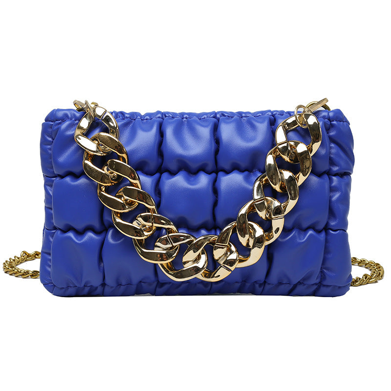 European And American Lattice Thick Chain Portable Small Square Bag