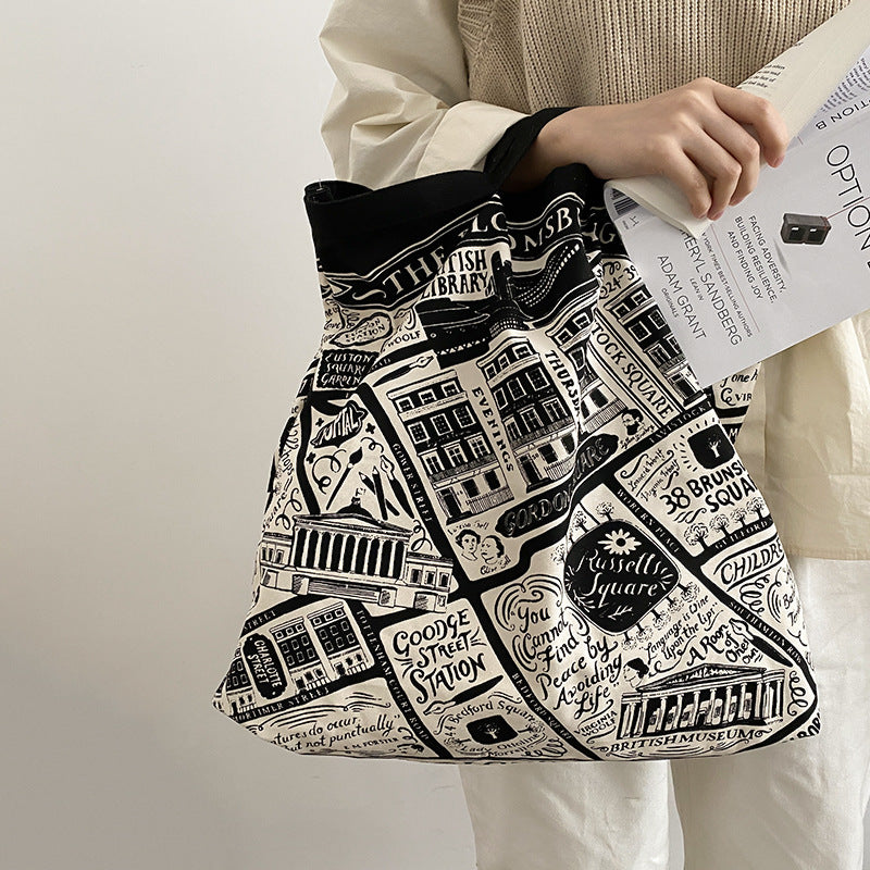 Retro Illustration Handbag Female Ins