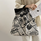 Retro Illustration Handbag Female Ins