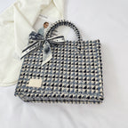 Textured Plaid Commuter Canvas Large Capacity handbag