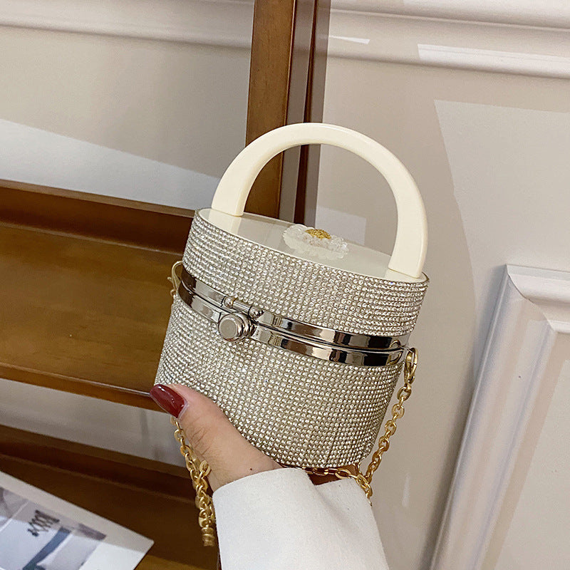 Niche Design Rhinestone Lock Bucket Chain Shoulder Messenger Bag