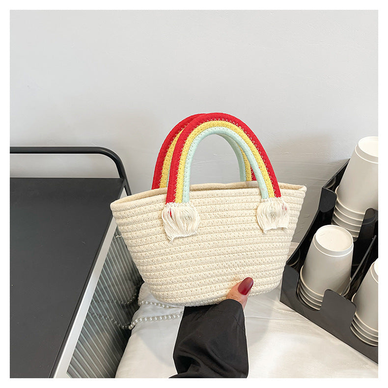 Rainbow Handbag Cotton Rope Handmade Straw Woven
