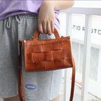 Top Layer Tree Cream Cow Leather Antique Woven Casual Shoulder Bag
