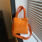 Single Shoulder Crossbody Solid Color Corduroy Simple Bag