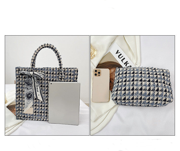 Textured Plaid Commuter Canvas Large Capacity handbag