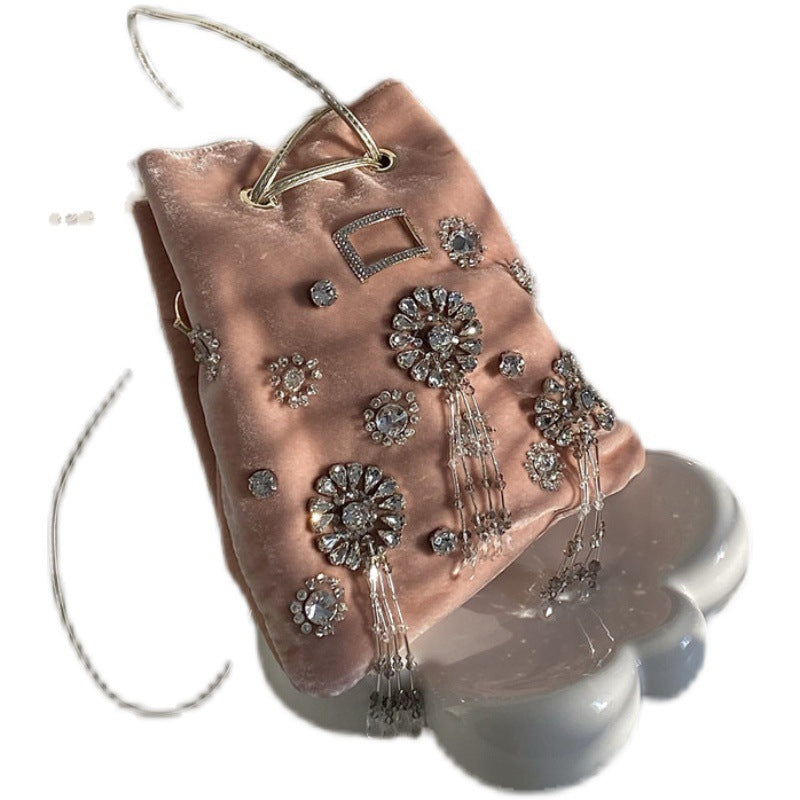 Fully Hand-made Drill Wrapped Banquet Bucket Handbag