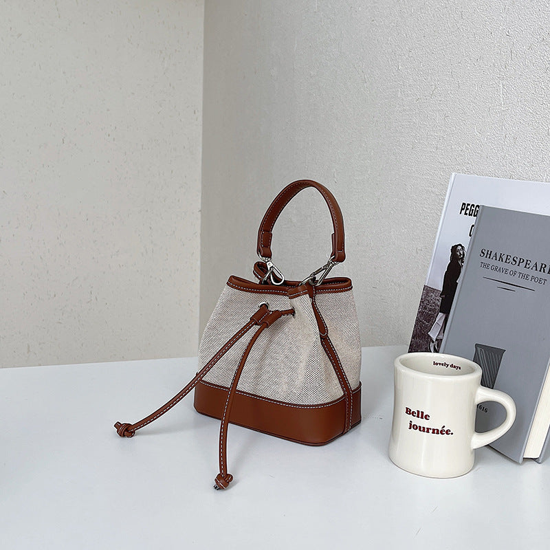 Hand-held One-shoulder Patchwork Trendy Small bucket Bag