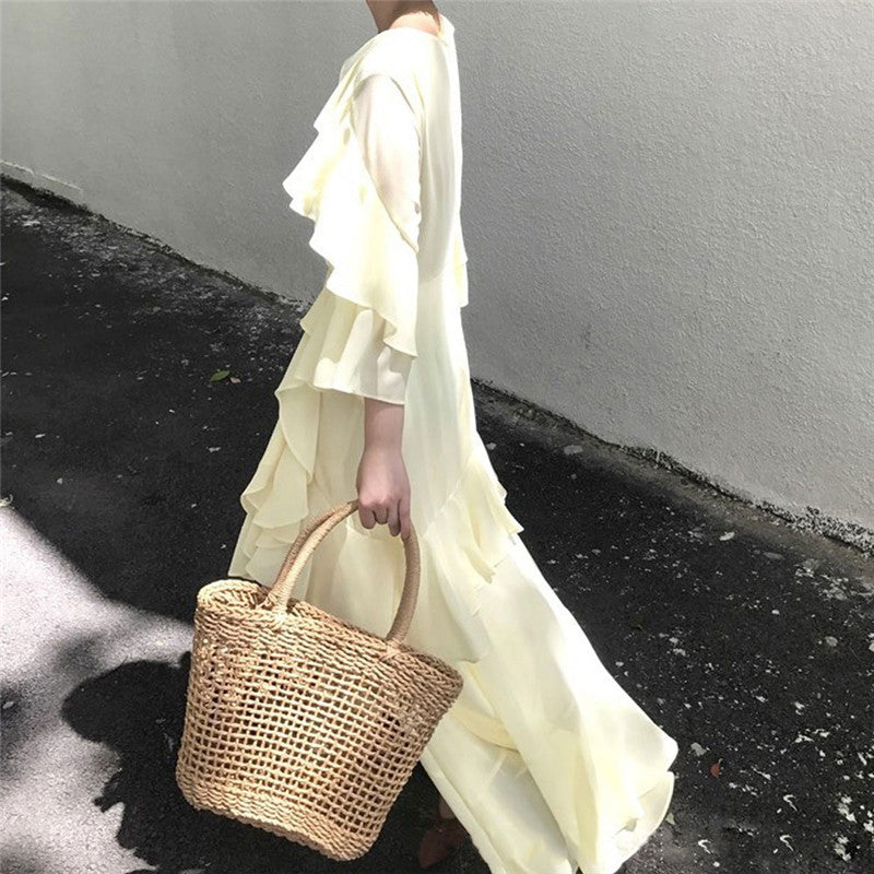 Fashion Simple Casual Hollow Straw bucket Bag