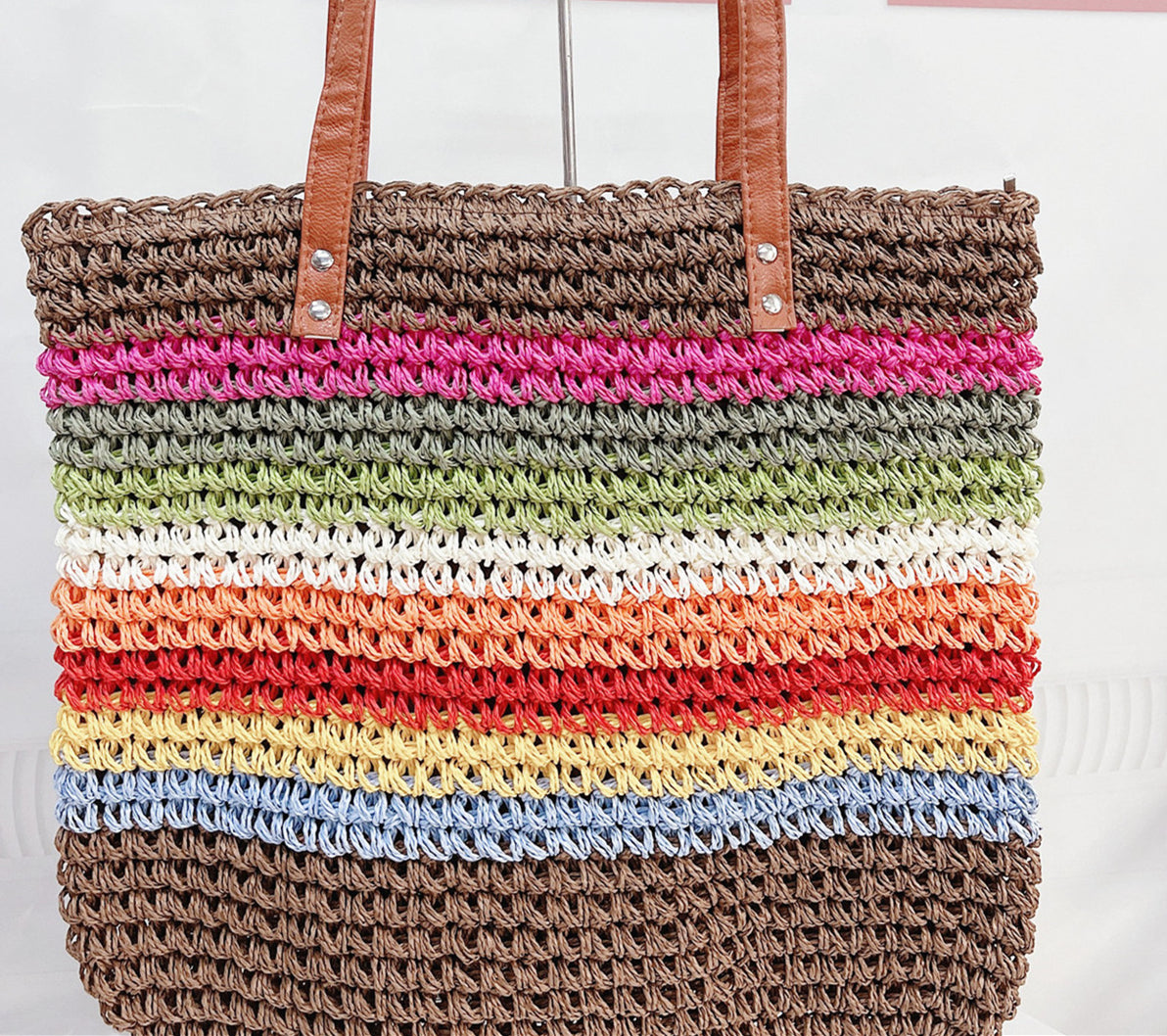 Thin Paper Rope Colorful Crochet Women's Straw Bag