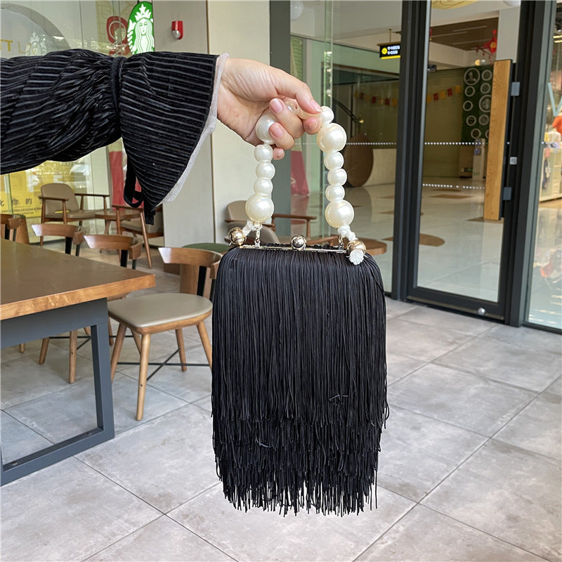 Pearl Chain Bag Fringed Small Square evening Bag