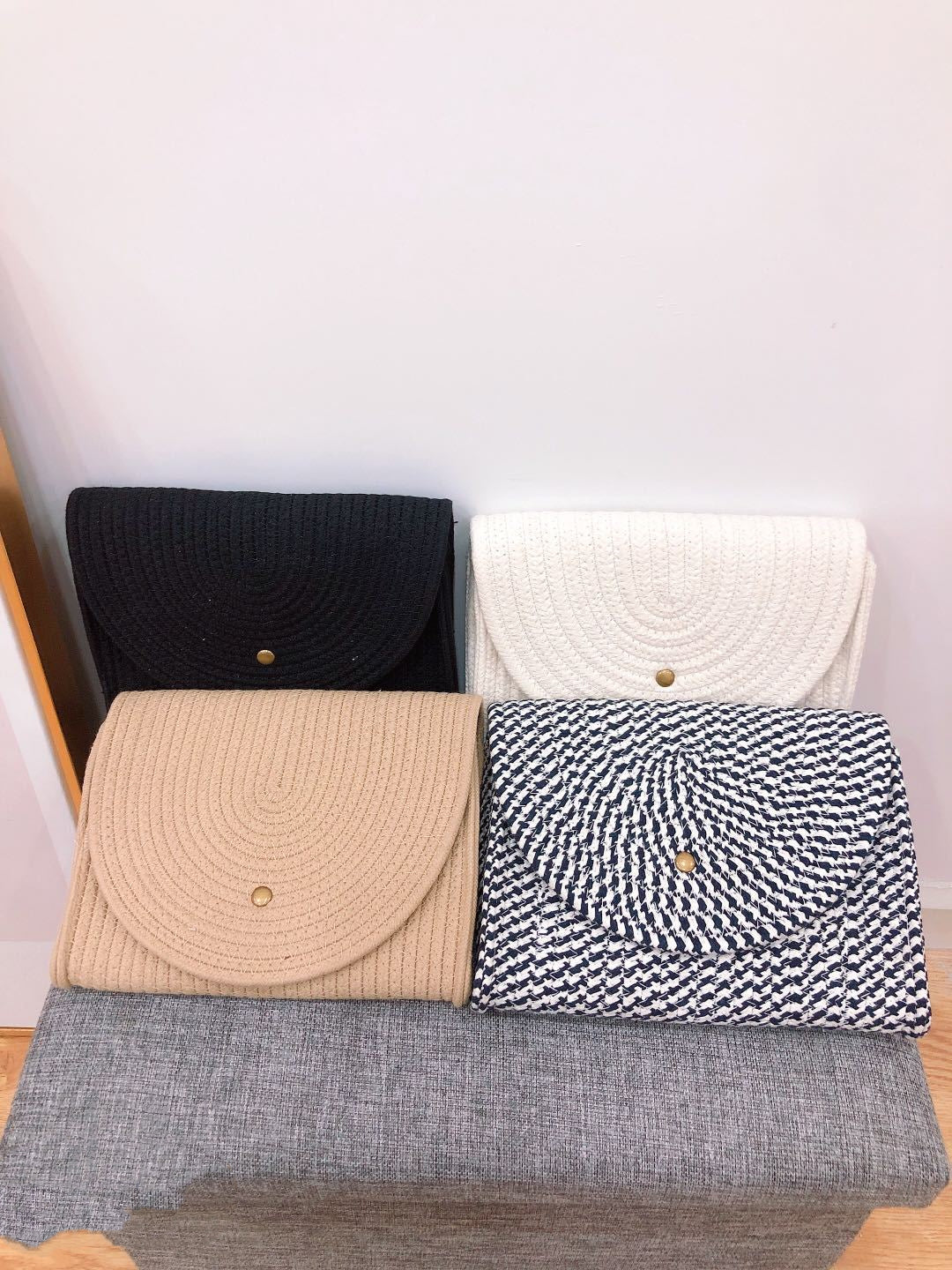 Women's Summer Straw Woven Cotton Thread Bag
