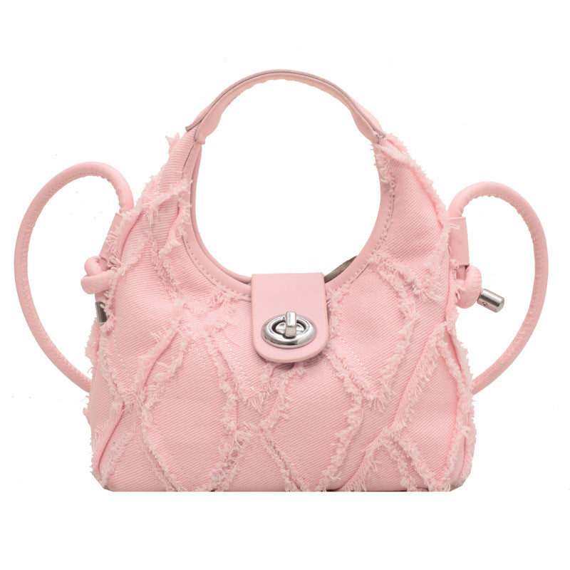 Women's Denim One Shoulder handbag Crescent Bag New Trend Tassel
