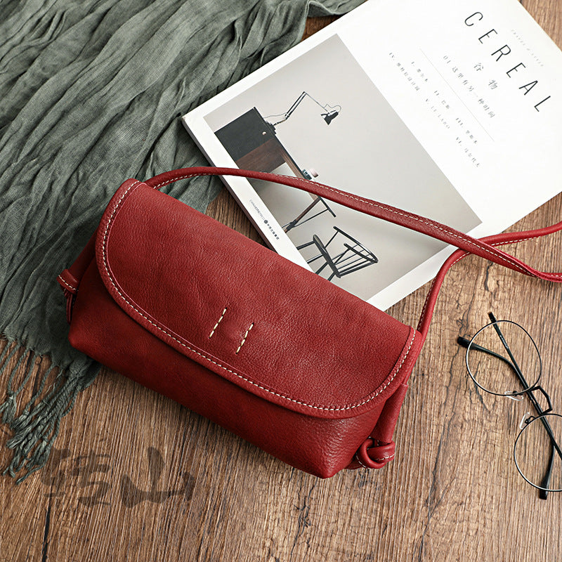 Vintage Literature Style Horizontal Soft Leather mini Bag