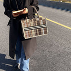 Stylish Canvas Check One Shoulder Tote handBag