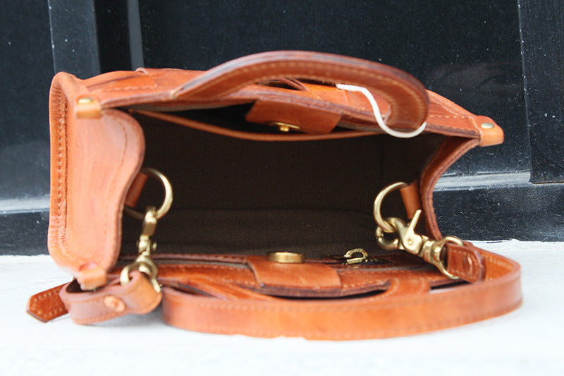 Top Layer Tree Cream Cow Leather Antique Woven Casual Shoulder Bag