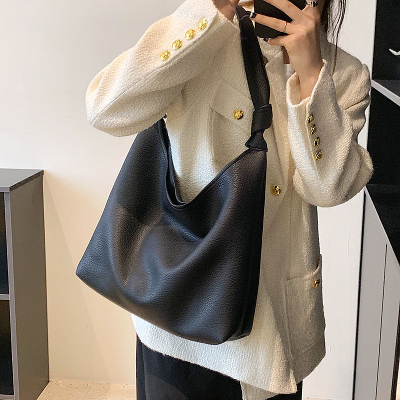 Bucket Shoulder Side Trend Simple Big Handbags PU Leather Totes