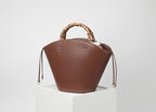 Leather Bamboo Portable hand Bag Temperament Versatile