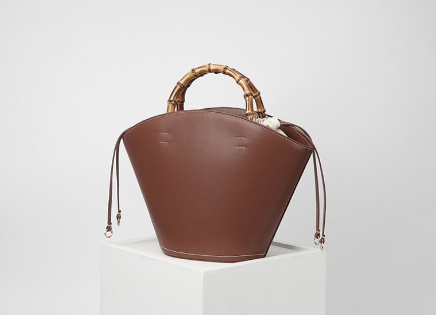 Leather Bamboo Portable hand Bag Temperament Versatile