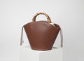 Leather Bamboo Portable hand Bag Temperament Versatile