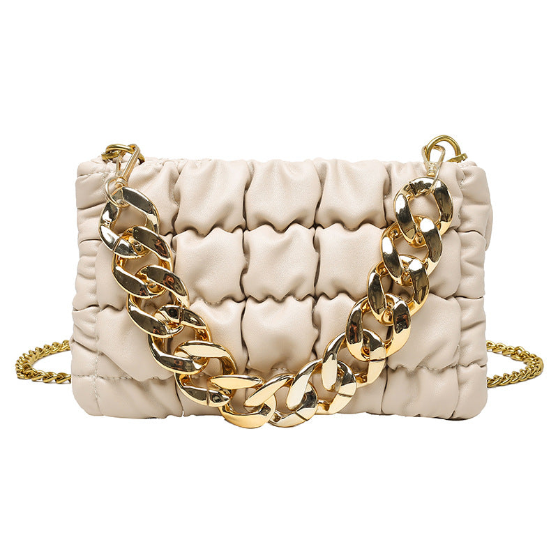 European And American Lattice Thick Chain Portable Small Square Bag