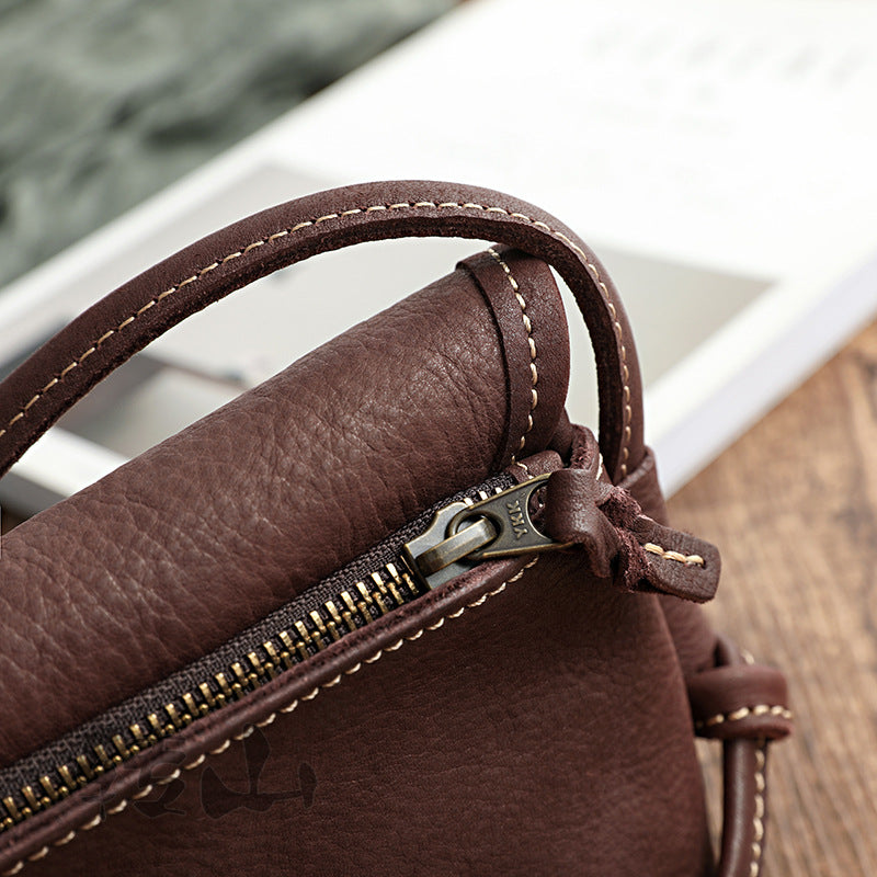 Vintage Literature Style Horizontal Soft Leather mini Bag