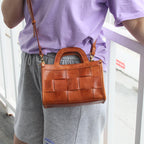 Top Layer Tree Cream Cow Leather Antique Woven Casual Shoulder Bag