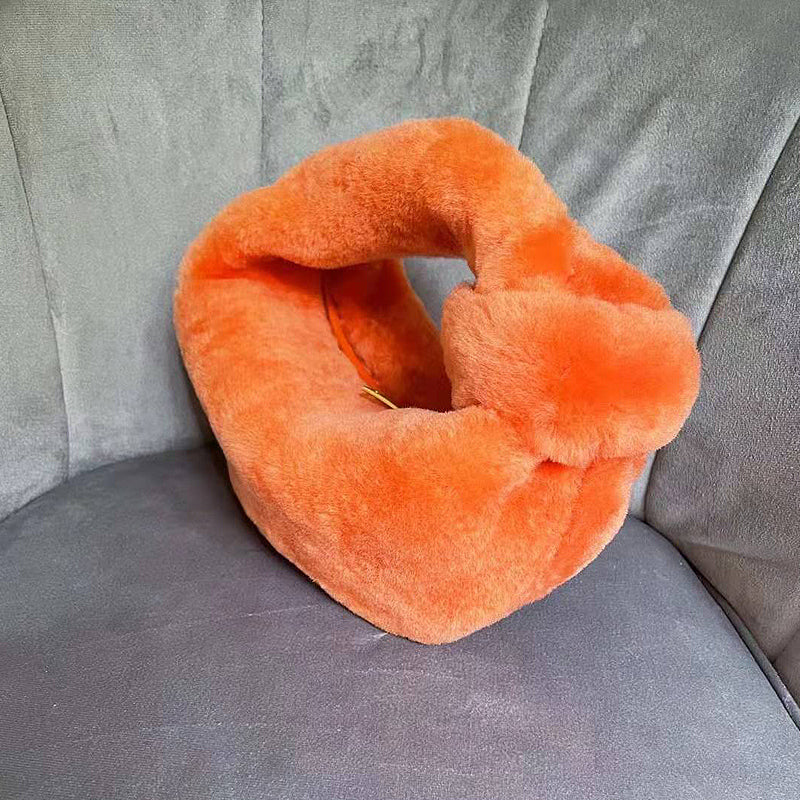 Ladies Hand Lamb Wool Knotted Cloud handBag