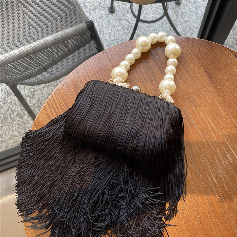 Pearl Chain Bag Fringed Small Square evening Bag
