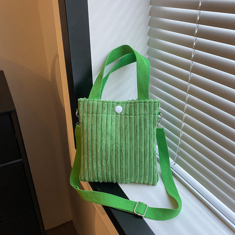 Single Shoulder Crossbody Solid Color Corduroy Simple Bag