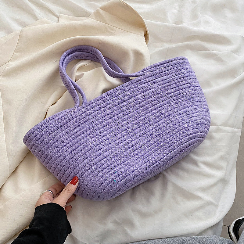 Cotton Woven One hand Portable Large Capacity Bucket Women's Bag