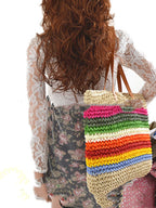 Thin Paper Rope Colorful Crochet Women's Straw Bag