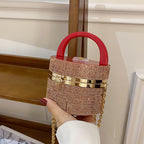 Niche Design Rhinestone Lock Bucket Chain Shoulder Messenger Bag