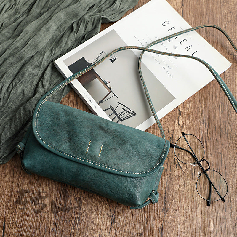 Vintage Literature Style Horizontal Soft Leather mini Bag
