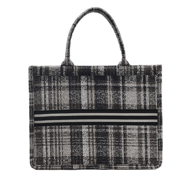 Stylish Canvas Check One Shoulder Tote handBag