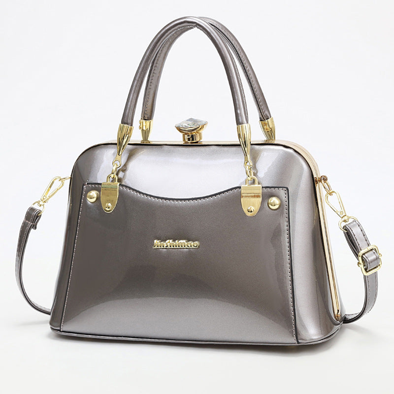 New Popular Bright Leather Steel Frame Fashion Handbag