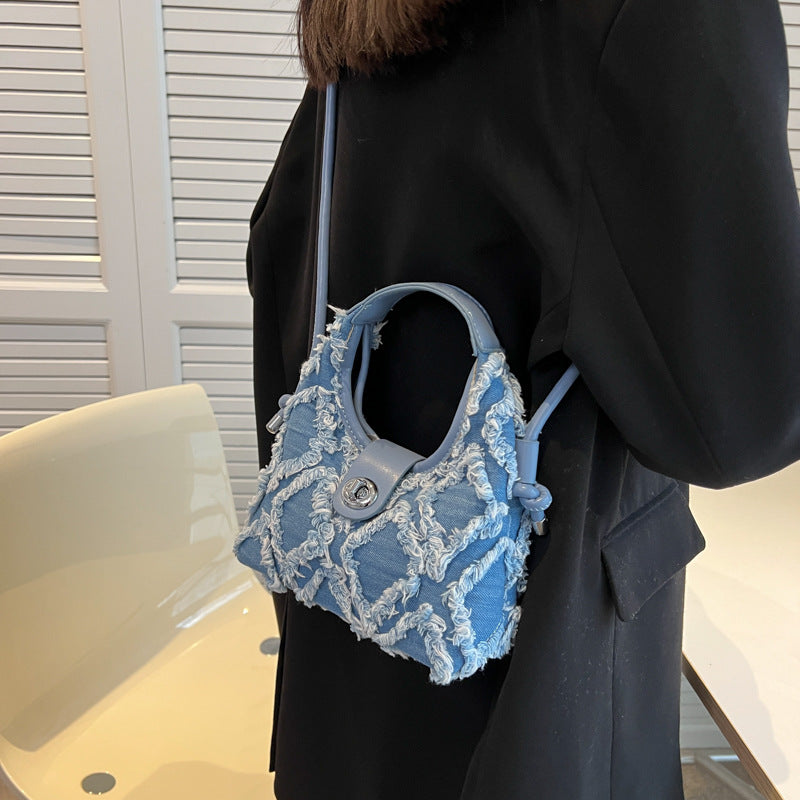 Women's Denim One Shoulder handbag Crescent Bag New Trend Tassel