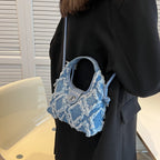 Women's Denim One Shoulder handbag Crescent Bag New Trend Tassel