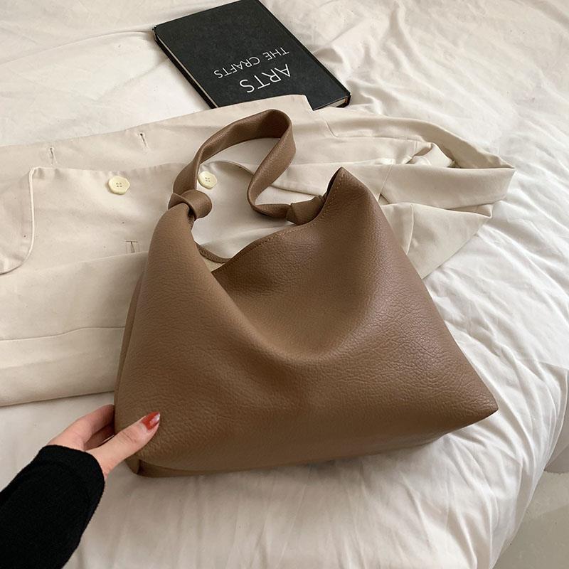 Bucket Shoulder Side Trend Simple Big Handbags PU Leather Totes