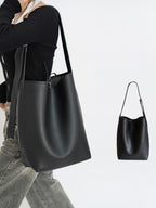Large Capacity Solid Color Simple Lychee Pattern shoulder Bag