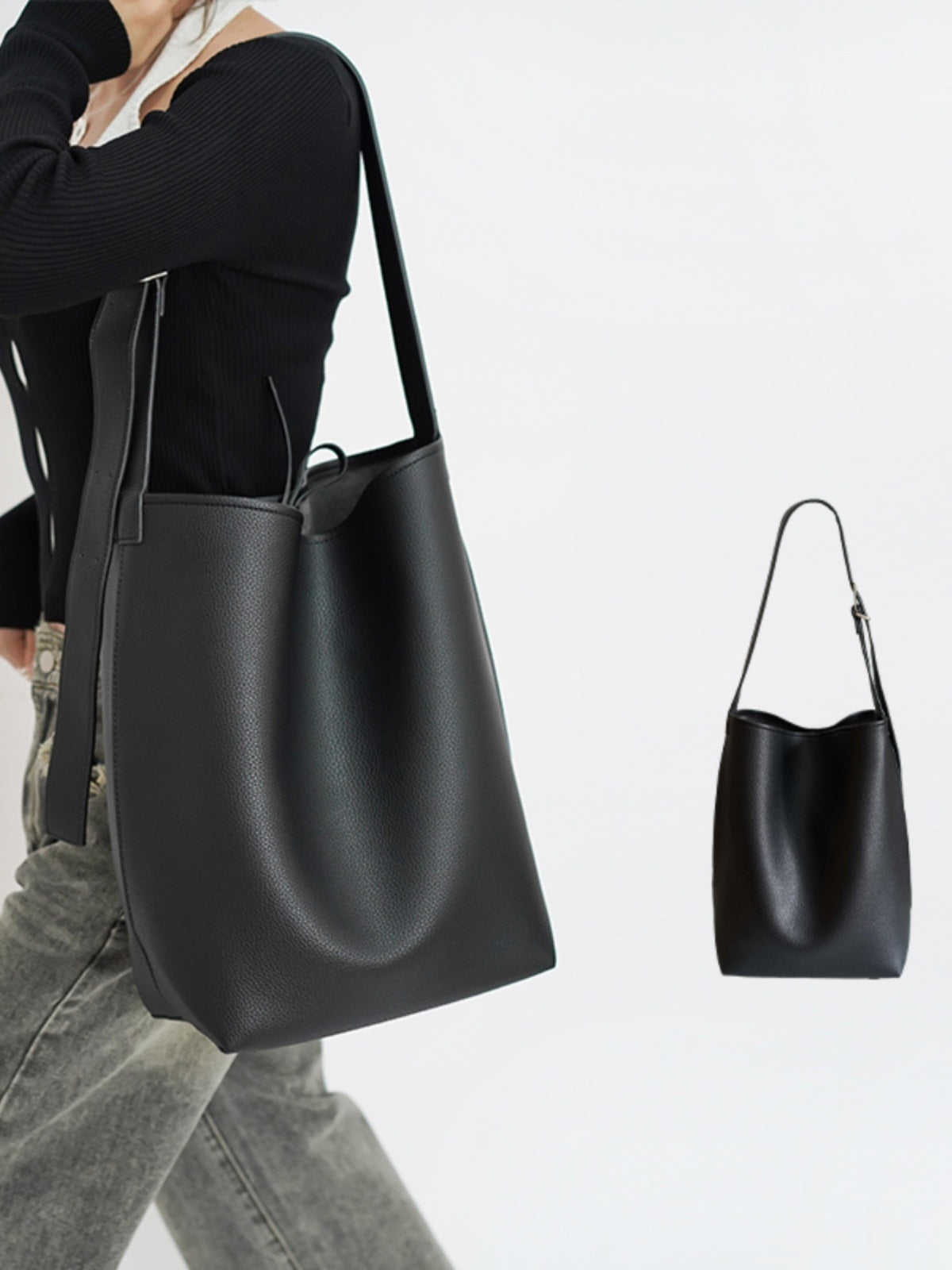 Large Capacity Solid Color Simple Lychee Pattern shoulder Bag