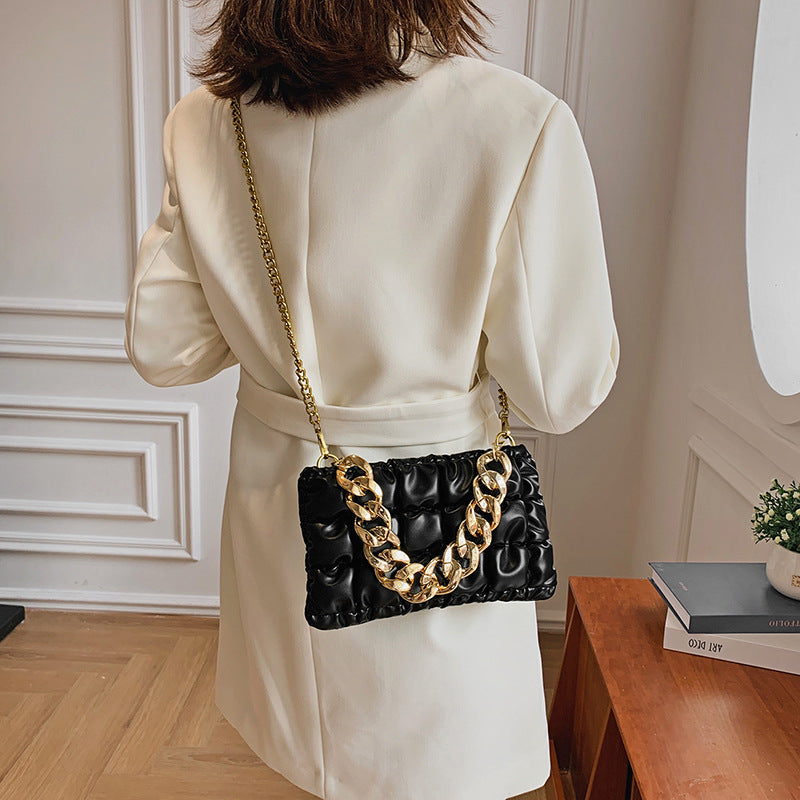 European And American Lattice Thick Chain Portable Small Square Bag