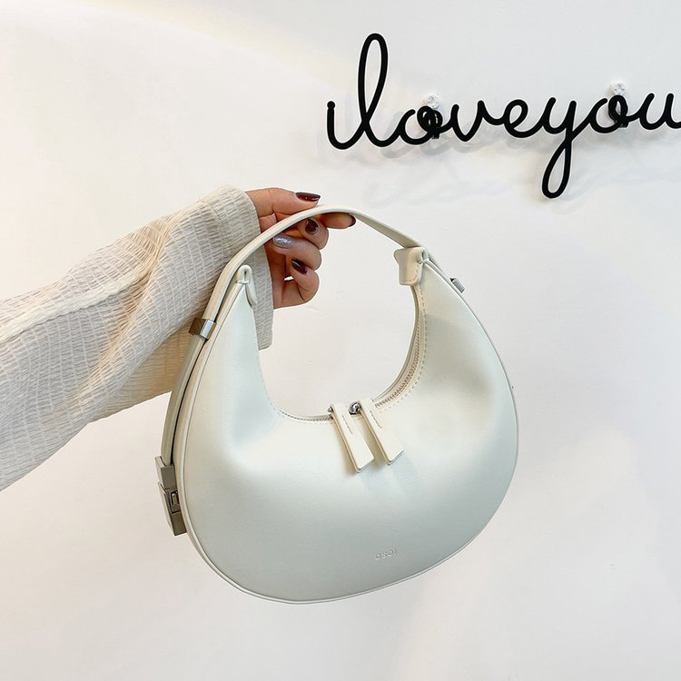 New Women's One-shoulder PU Zipper Hand-held Crescent handBag