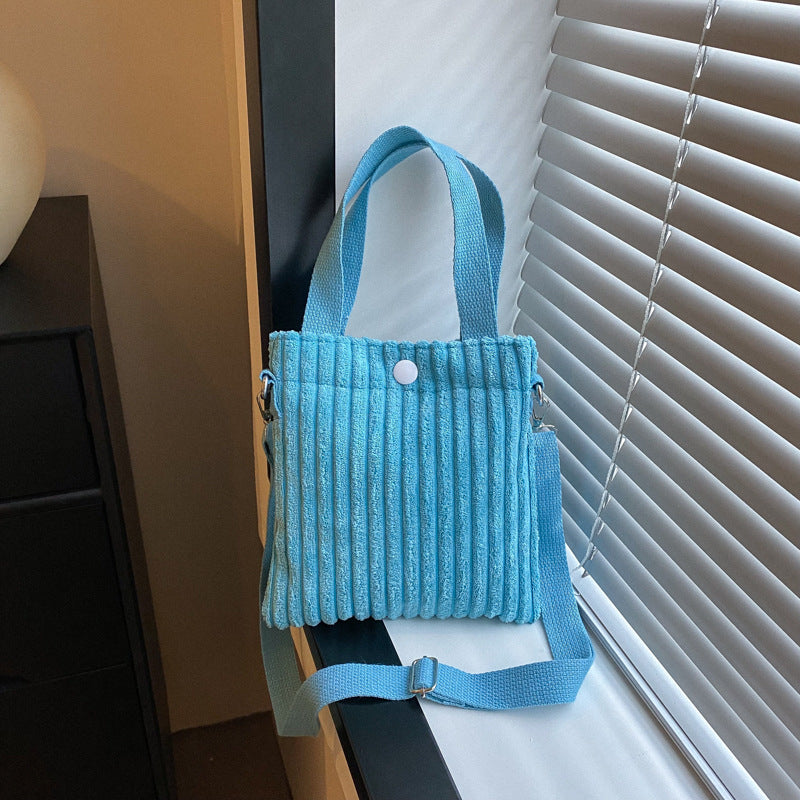 Single Shoulder Crossbody Solid Color Corduroy Simple Bag