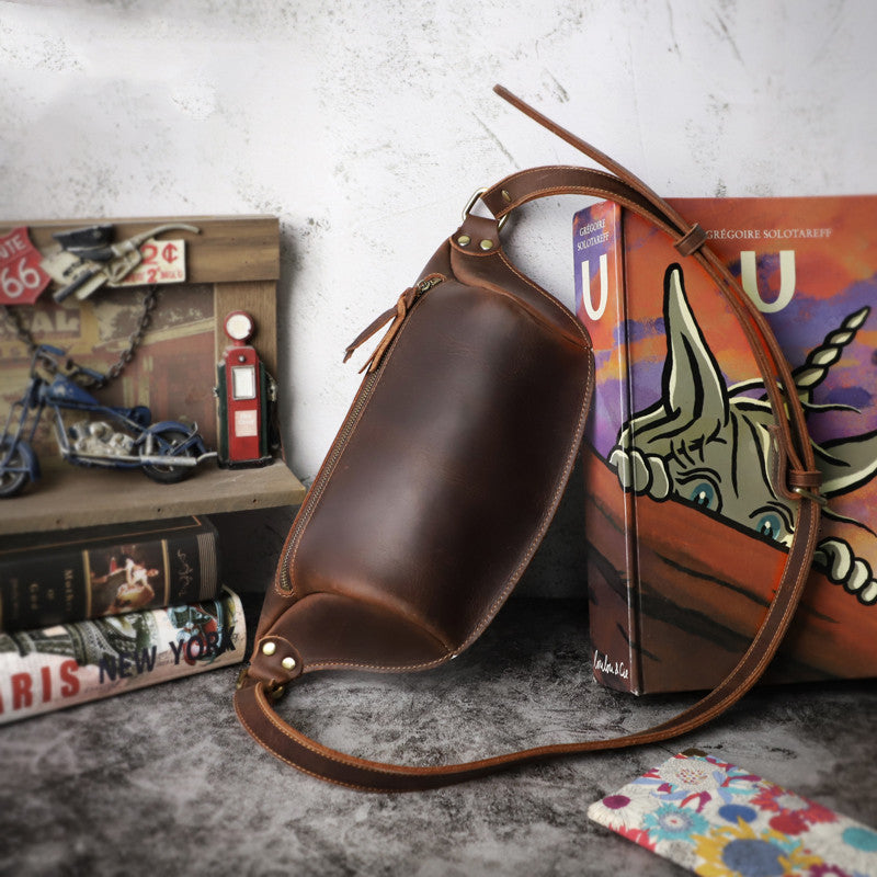 Genuine Leather Chest Bag Cross-body Casual Top Layer Cow Leather Retro